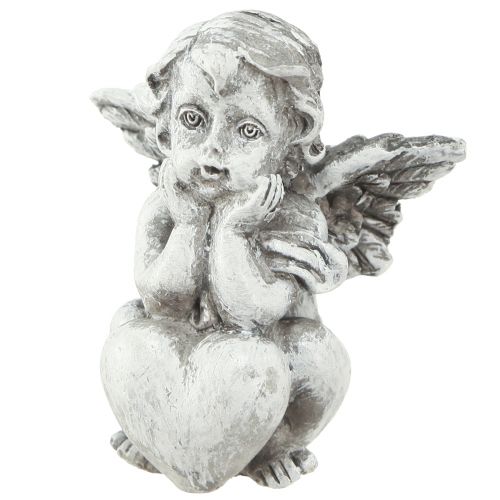 Floristik24 Figurine de décoration funéraire petit ange avec coeur gris H5,5cm 6 pcs