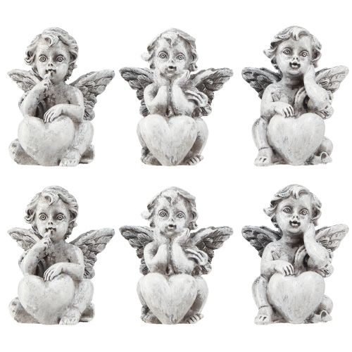 Article Figurine de décoration funéraire petit ange avec coeur gris H5,5cm 6 pcs