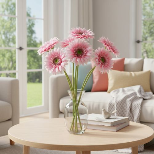 Gerberas artificiels roses pour jardin, 47 cm, lot de 6 | Floristik24.be