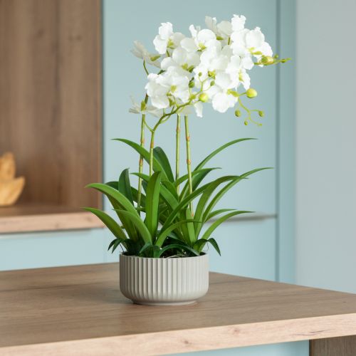 Orchidées artificielles fleurs artificielles en pot blanc 60cm