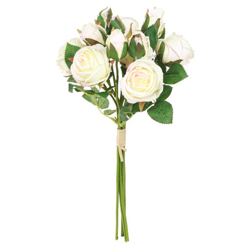 Bouquet de roses artificielles, fleurs artificielles, crème, 36 cm, 12 pièces
