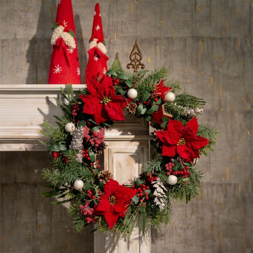 Floristik24 Décoration de fleurs de poinsettia artificielles en soie rouge, 6 pièces en bouquet