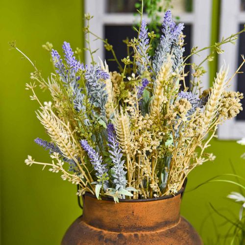 Floristik24 Bouquet de lavande artificielle, fleurs en soie, bouquet champêtre de lavande aux épis de blé et reine des prés