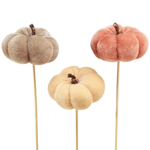 Article Citrouille décorative en tissu sur bâton jaune marron orange Ø7cm 9 pièces