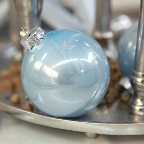 Article Lot de 12 boules décoratives en verre bleu/argenté, mates et brillantes, pour la fleuristerie hivernale, 7,5 cm