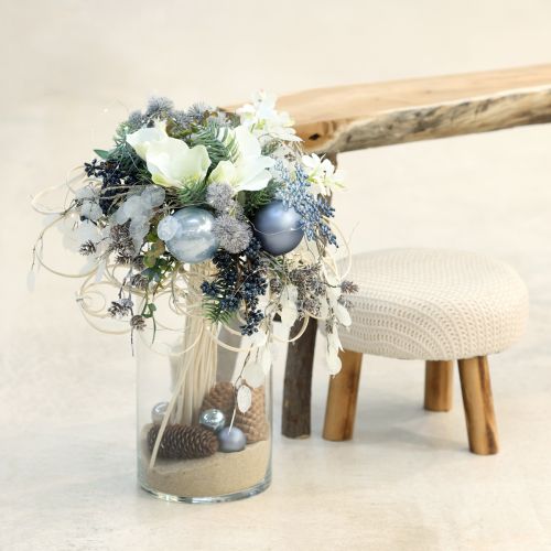 Article Lot de 12 boules décoratives en verre bleu/argenté, mates et brillantes, pour la fleuristerie hivernale, 7,5 cm