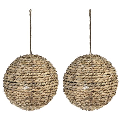 Article Boule décoration paille à suspendre gris lavé Ø20cm 2pcs