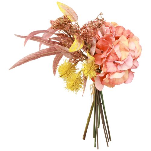 Article Bouquet de fleurs artificielles hortensia rose eucalyptus L33cm