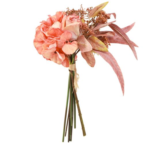 Article Bouquet de fleurs artificielles hortensia rose eucalyptus L33cm