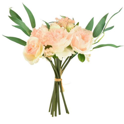 Bouquet de fleurs artificielles pivoines paeonia roses eucalyptus artificiel 32cm