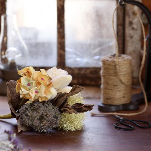 Article Bouquet de fleurs artificielles, roses, hortensias, aspect sec, décoration vintage, 38 cm