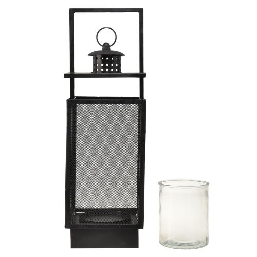 Article Grande lanterne en métal avec fenêtres grillagées gris antique - 19x36x60 cm - lanterne décorative avec poignée de transport
