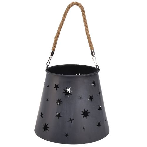 Article Lanterne en métal anthracite avec étoiles – Ø16,5 cm, hauteur 24 cm – décoration élégante avec poignée de transport