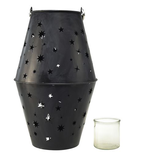 Article Lanterne suspendue en métal anthracite avec étoiles - Ø18,5 cm, hauteur 50 cm - Éclairage extérieur et intérieur élégant