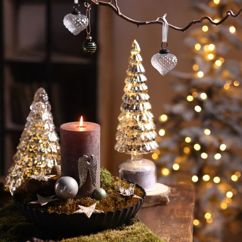 Article Sapin de Noël LED rotatif vert argenté H34cm 2 pcs