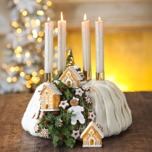 Floristik24 Maison lumineuse LED maison en pain d&#39;épices marron blanc H8/10cm 4pcs