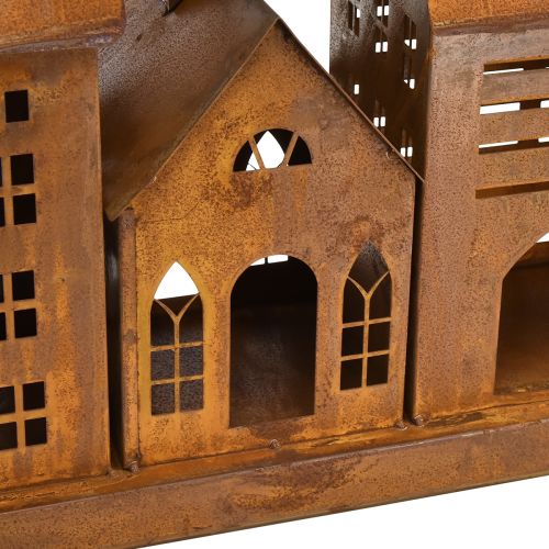 Floristik24 Maisons lumineuses vintage en métal au design rouille – 80x15x35 cm – décoration de Noël atmosphérique