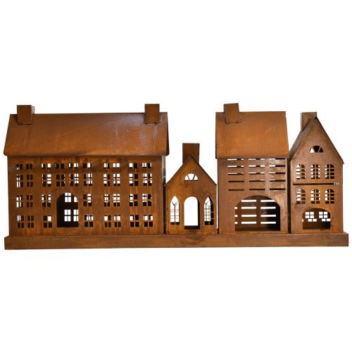Floristik24 Maisons lumineuses vintage en métal au design rouille – 80x15x35 cm – décoration de Noël atmosphérique