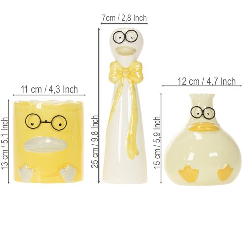 Figurines décoratives en céramique canards avec lunettes - Set de 3 - 25 cm | Floristik24.be