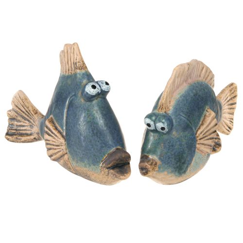 Article Décoration maritime poisson bleu décoration en céramique assorti 19/17cm 2 pcs