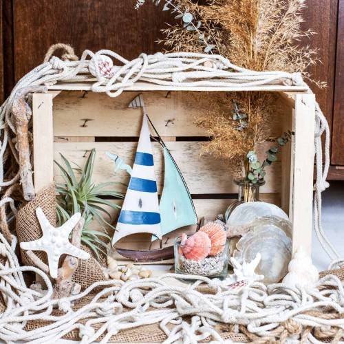 Floristik24 Filet de pêche décoration maritime avec coquillages naturel 400 × 150cm