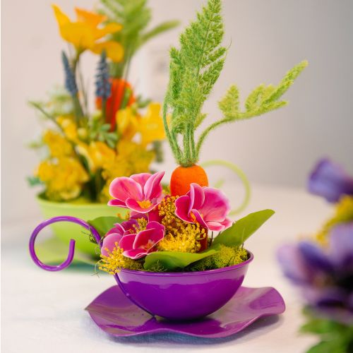Article Tasse décorative en métal Ø16cm H9cm Tasse à thé avec soucoupe Violet 2pcs