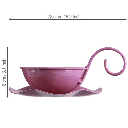 Article Tasse décorative en métal avec soucoupe, rose, H 8 cm Ø 11,5 cm, lot de 2