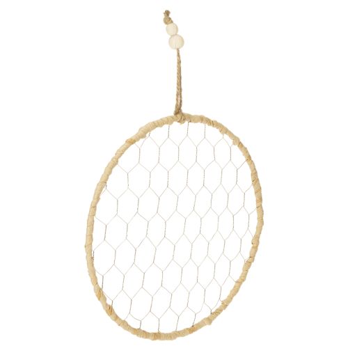 Floristik24 Anneau décoratif bohème en métal argenté, Ø 28 cm avec raphia naturel, lot de 4 - décoration à suspendre ou à accrocher au mur