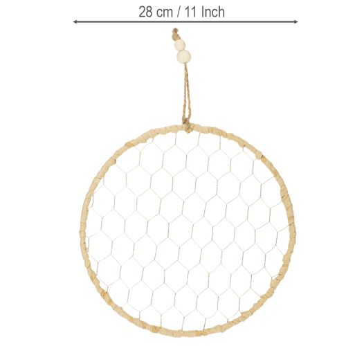 Article Anneau décoratif bohème en métal argenté, Ø 28 cm avec raphia naturel, lot de 4 - décoration à suspendre ou à accrocher au mur