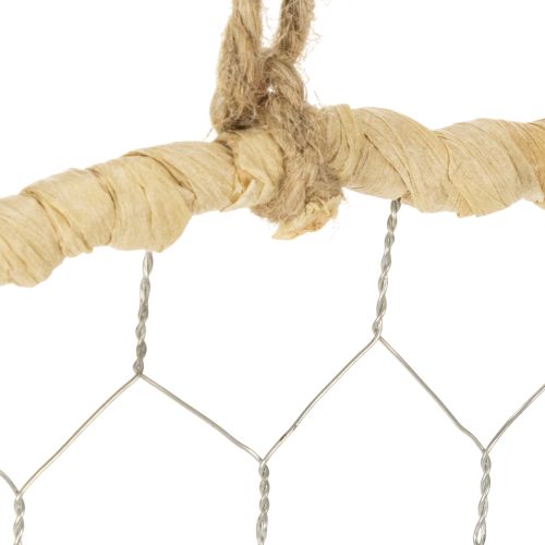 Article Anneau décoratif bohème en métal argenté, Ø 28 cm avec raphia naturel, lot de 4 - décoration à suspendre ou à accrocher au mur