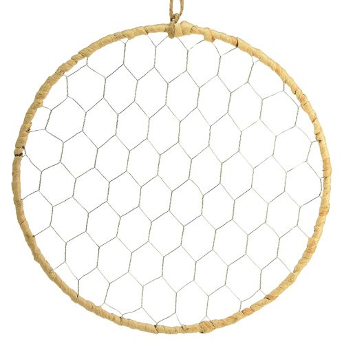 Floristik24 Anneau décoratif en métal à suspendre Raphia Argent Naturel Ø28cm 4 pcs