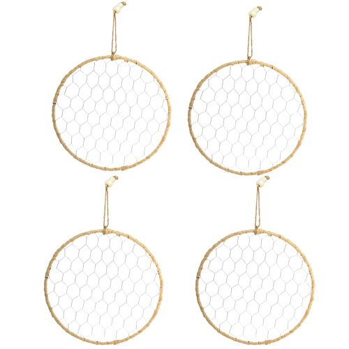 Article Anneau décoratif en métal à suspendre Raphia Argent Naturel Ø28cm 4 pcs