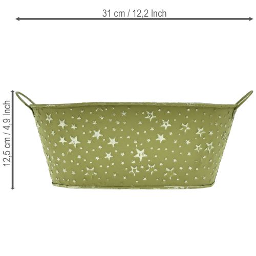 Article Bol ovale en métal vert, décoré d'étoiles et muni d'anses, 31 × 16 cm, H 12,5 cm
