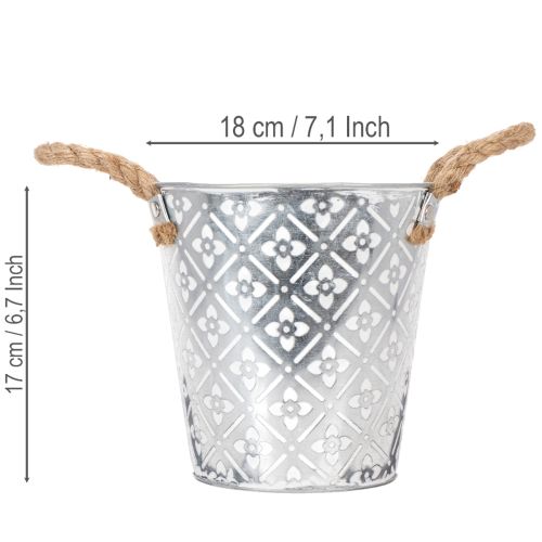 Pot de fleurs en métal avec poignées, jardinière à motif floral Ø18cm | Floristik24.be