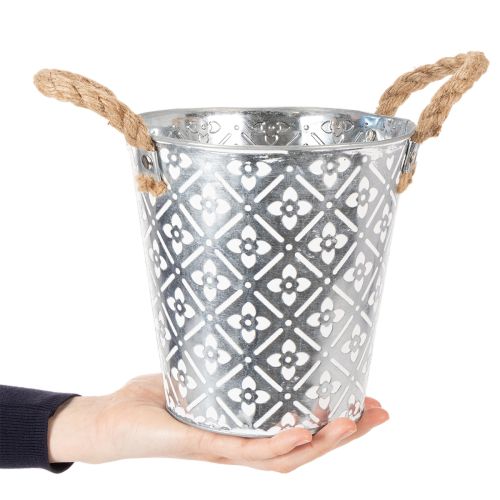 Pot de fleurs en métal avec poignées, jardinière à motif floral Ø18cm | Floristik24.be