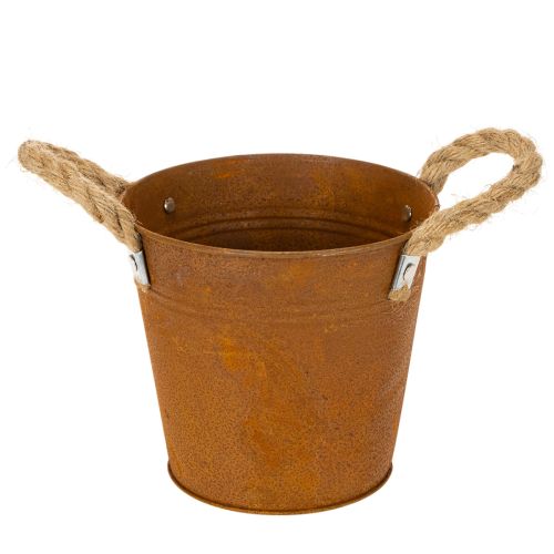 Pot en métal avec anses, pot à herbes, décor rouille Ø16,5 cm H15 cm | Floristik24.be