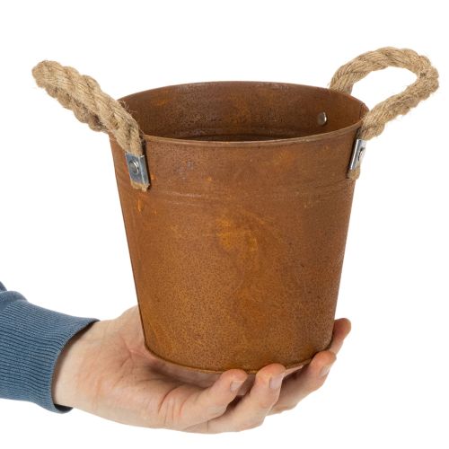 Pot en métal avec anses, pot à herbes, décor rouille Ø16,5 cm H15 cm | Floristik24.be