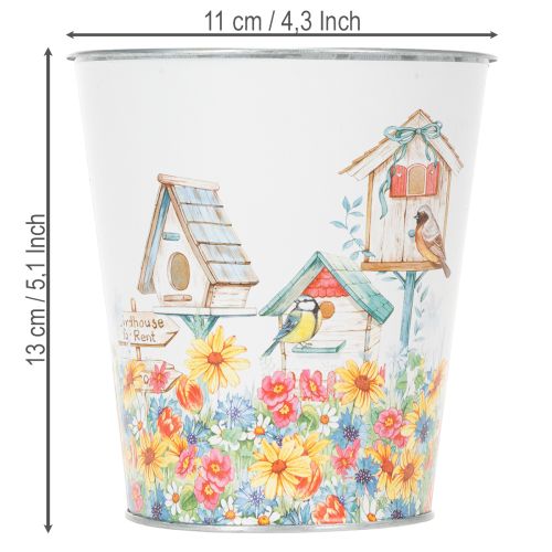 Article Pot en métal décoré, jardinière avec nichoirs, seau en fer-blanc H13cm Ø11.5cm