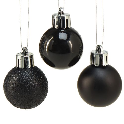 Mini Boules d&#39;Arbre Noir Plastique Incassable Ø3cm 14pcs