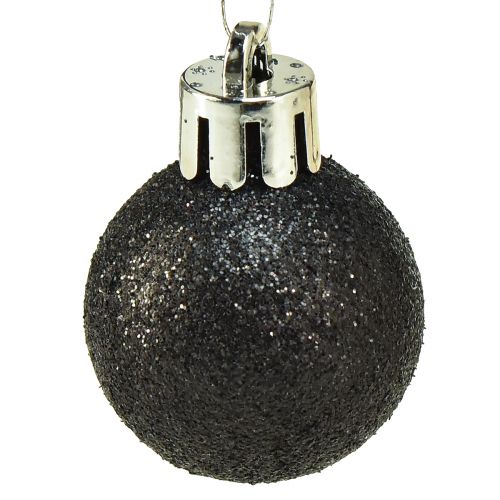Article Mini Boules d'Arbre Noir Plastique Incassable Ø3cm 14pcs