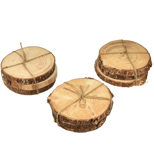 Article Mini disque d&#39;arbre avec écorce décoration bois naturel Ø8-9cm 9pcs