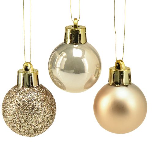 Floristik24 Mini boules de sapin de Noël Perle Doré plastique Ø3cm 14pcs