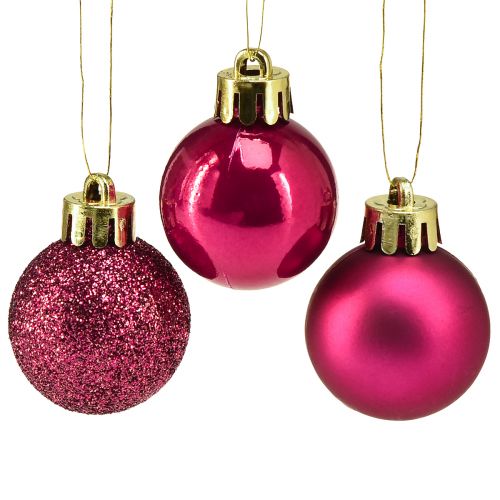 Mini boules de sapin de Noël rose incassable Ø3cm H3,5cm 14 pcs