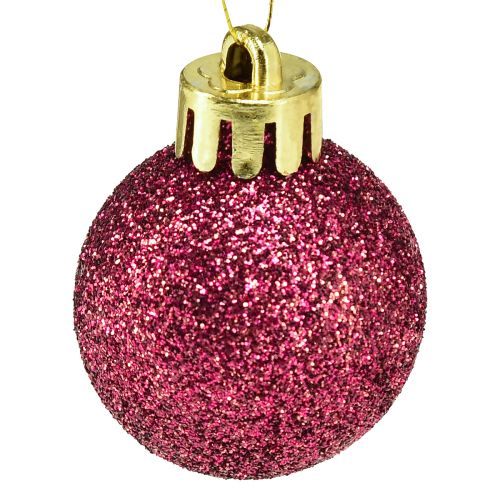 Article Mini boules de sapin de Noël rose incassable Ø3cm H3,5cm 14 pcs