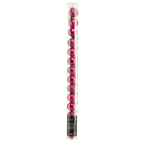Article Mini boules de sapin de Noël rose incassable Ø3cm H3,5cm 14 pcs