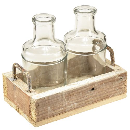 Floristik24 Mini vases verre plateau décoratif bois vintage 16x10x14cm ensemble