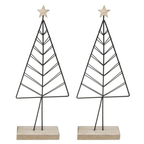 Article Mini sapin de Noël métal bois noir naturel 28cm 2pcs