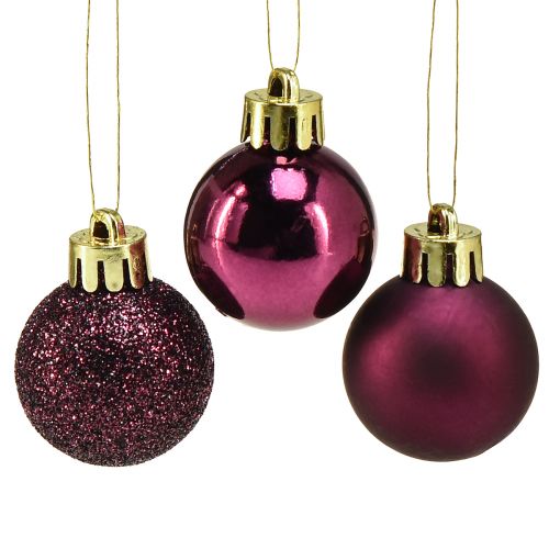 Mini boules de Noël en plastique violet Ø3cm H3,5cm 14 pcs