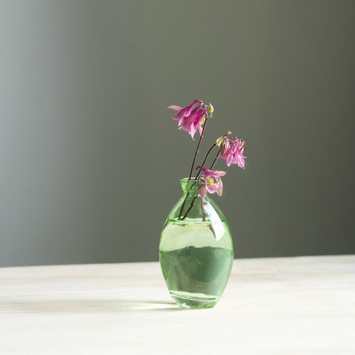 Mini vases en verre bulbeux teintés vert H12cm 6 pcs