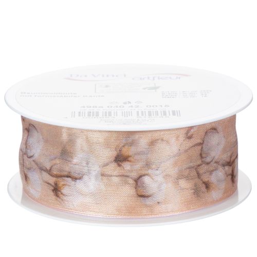 Article Ruban d'organza, fleurs de coton, ruban décoratif, rose, 40 mm, 15 m